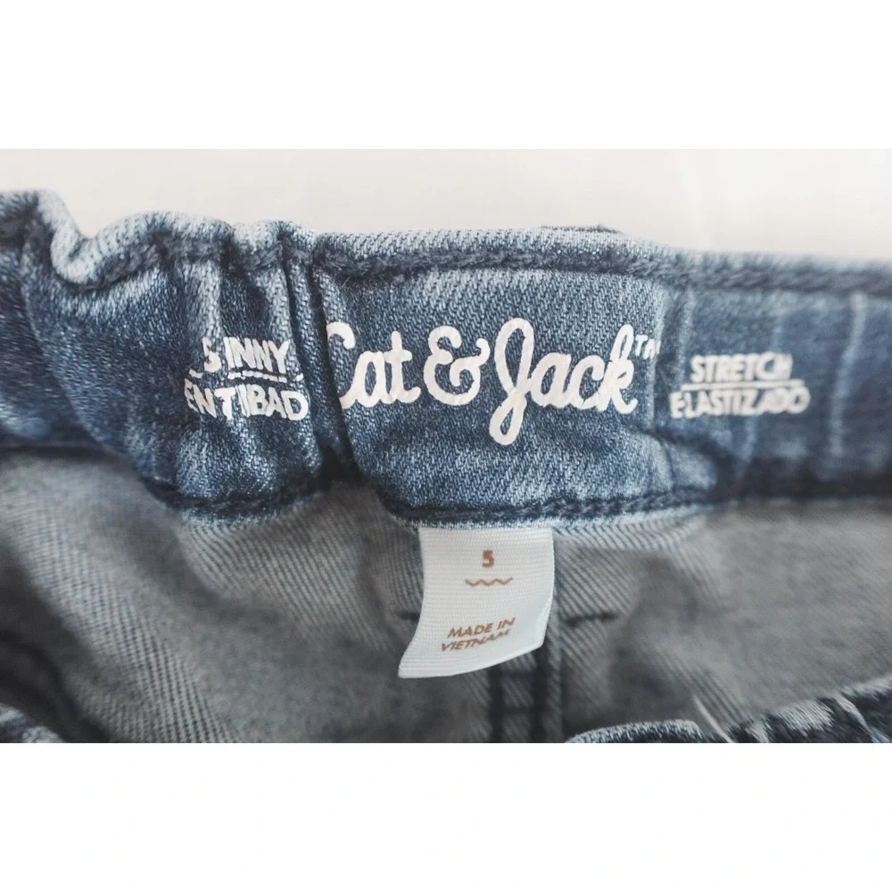 Cat & Jack Girls 5 Distressed super stretch skinny‎ jeans adjustable waist
